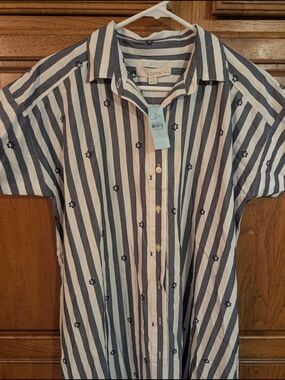 LOFT Navy and White Vertical Stripe Dress